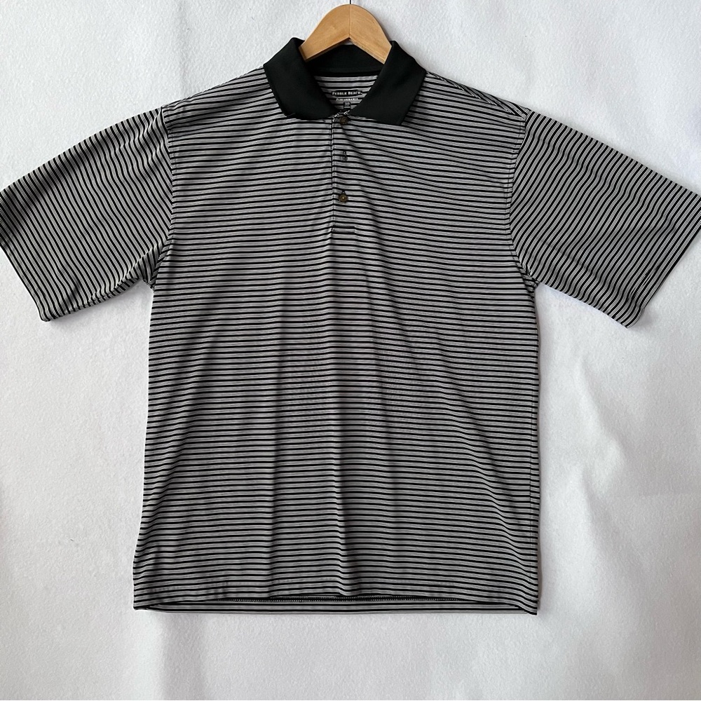 Pebble Beach Black and White Striped Polo